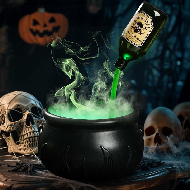 Zesua Halloween Decorations Indoor - DIY Floating Potion Set with Witches Cauldron and Mist Maker - Spooky Vintage Black Plastic Bowl Hocus Pocus Party Decor for Home Table Mantel Kitchen Room - Image 1